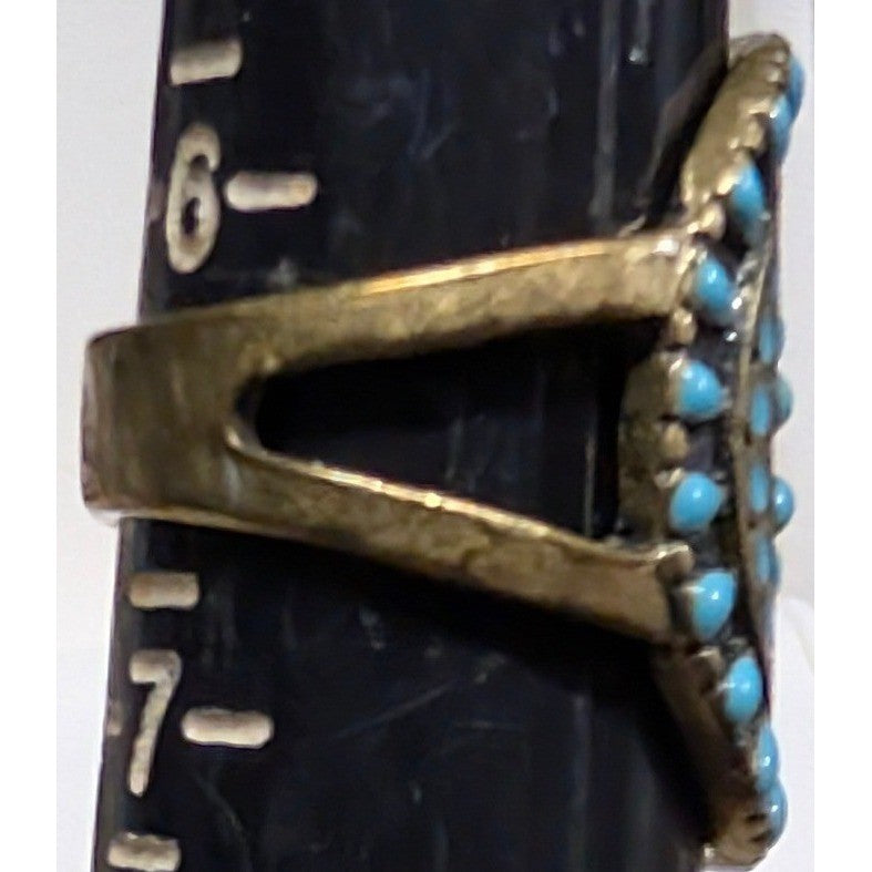 Vintage Statement Oval Turquoise Faux Stone Ring Size 6.5 Brass Tone Boho Ethnic