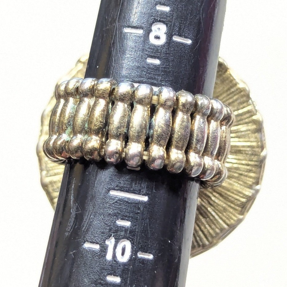 Vintage Geometric Glass Cabochon Cocktail Stretch Ring Red Gold Tone Band Round