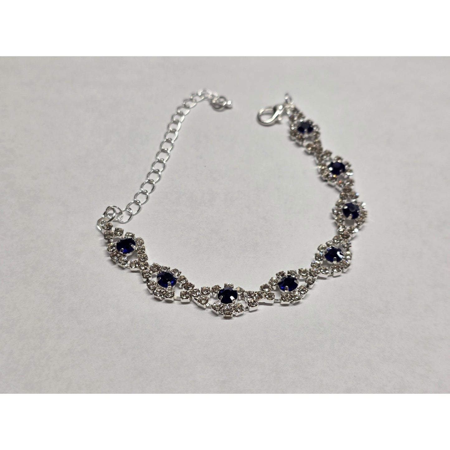 New Blue Clear Rhinestone Tennis Bracelet Silver Tone Formal up to 9 Inches Prom
