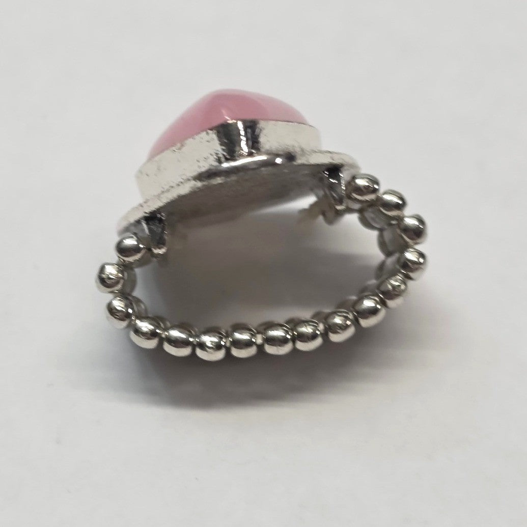 New Cold Pink Tear Drop Pear Stone Statement Ring Silver Tone Stretch Band OSFM