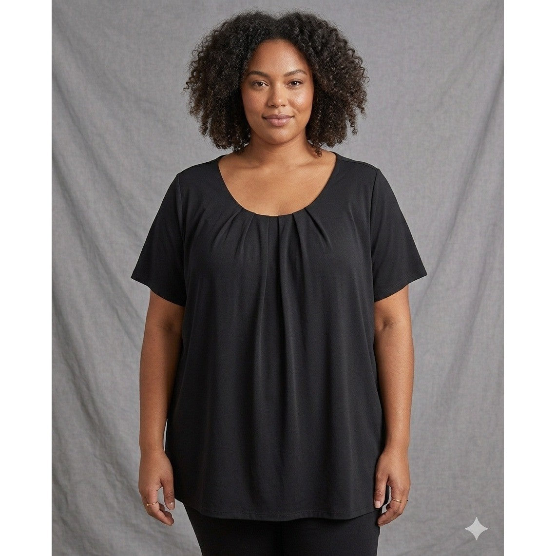 Worthington Woman Blouse Plus Size 5X Black Pleated Scoop Neck Short Sleeve