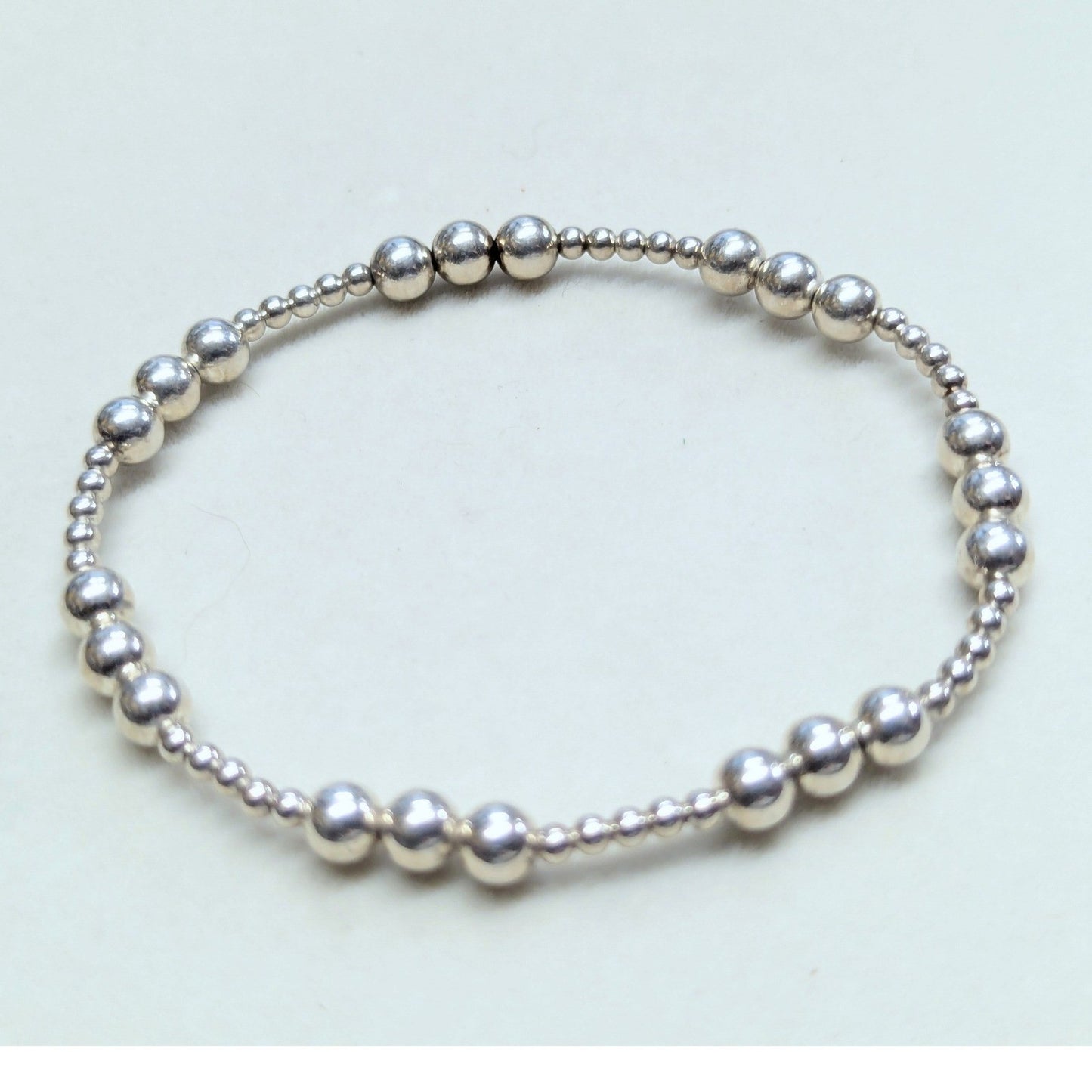 New Beaded Stretch Bracelet Silver Tone Graduated Round Beads Metal Stackable
