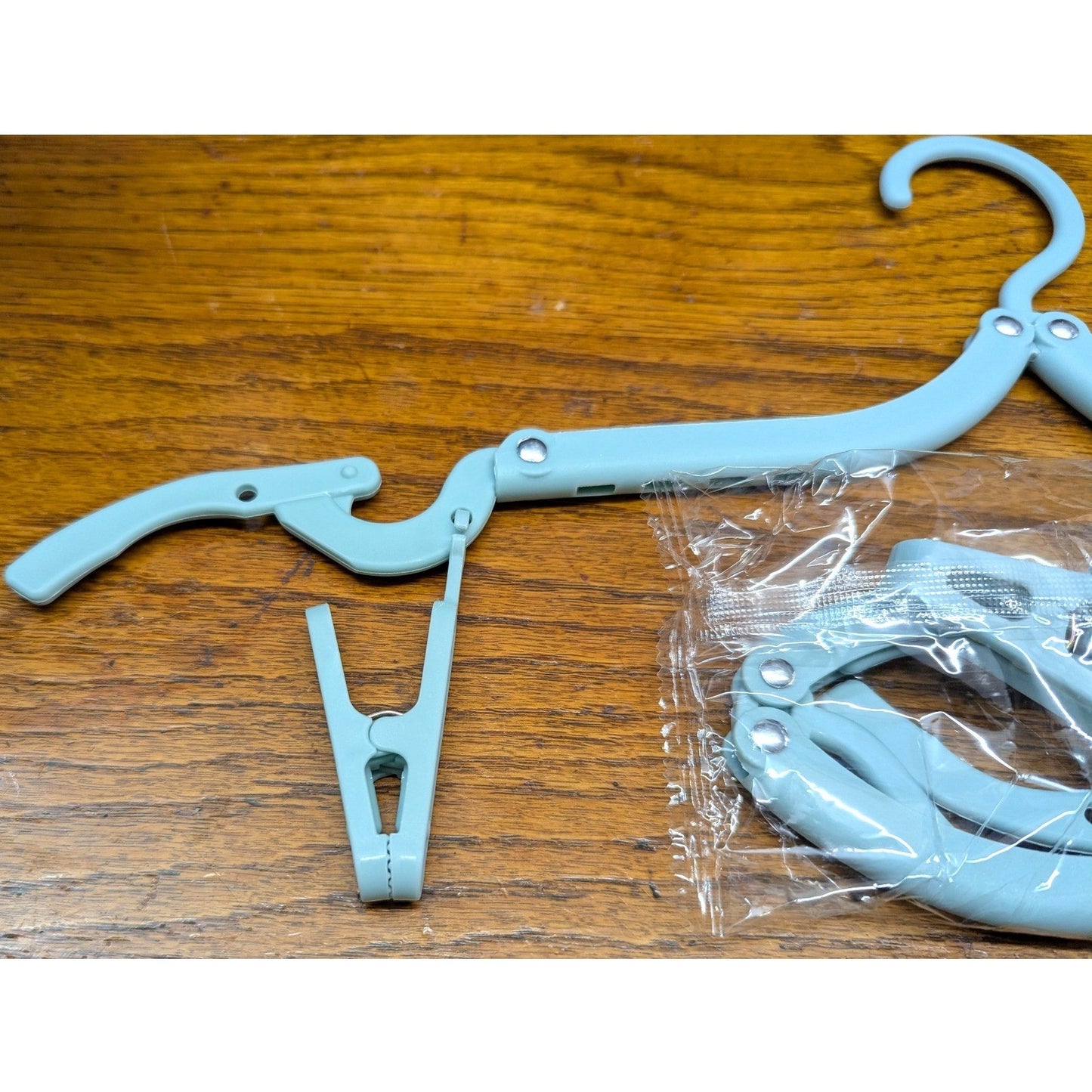 1 New Blue Folding Travel Clothes Hanger w Clips Blue Portable Camping Compact