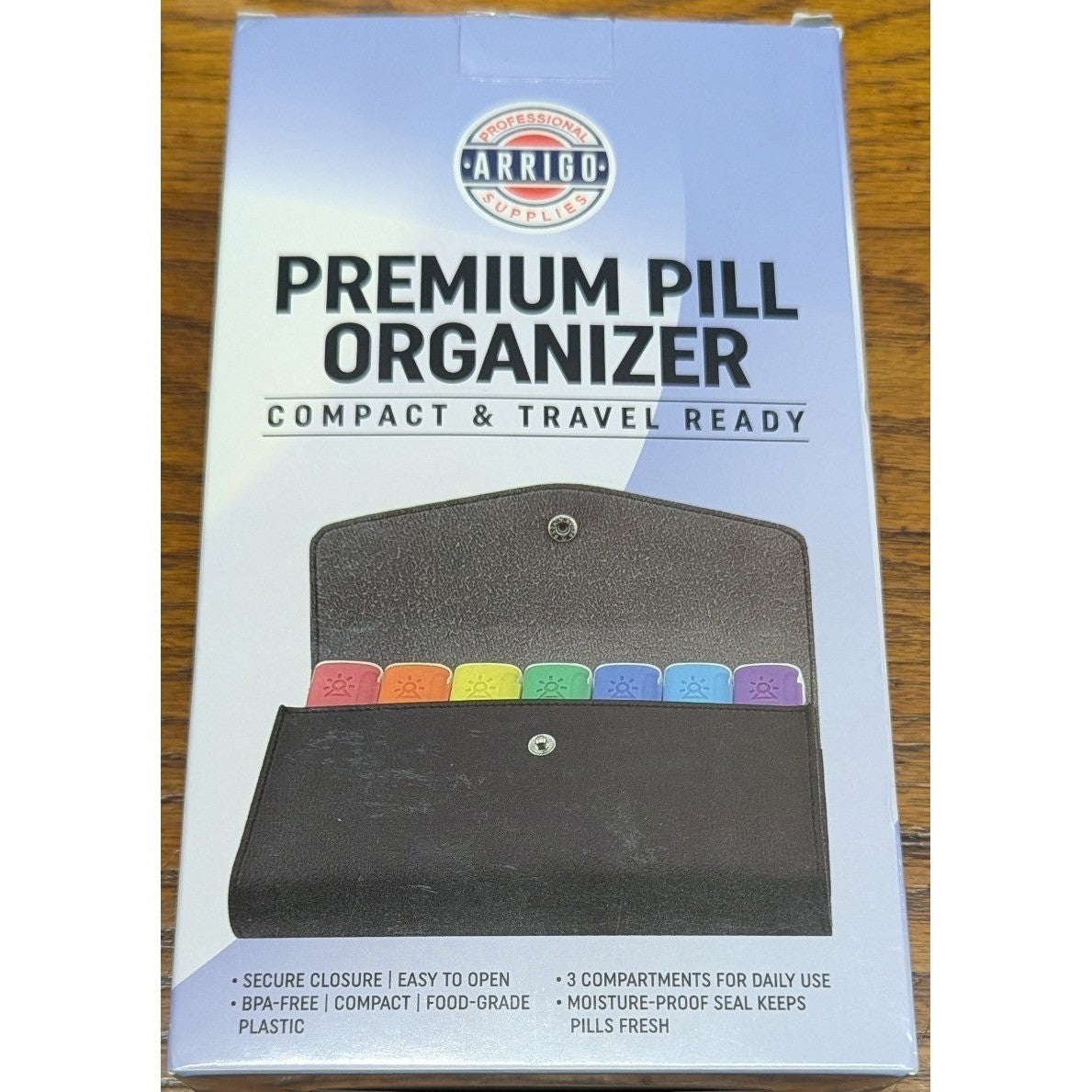 New Arrigo Weekly 3X Daily Pill Organizer Magnetic Black Rainbow Travel Case Box