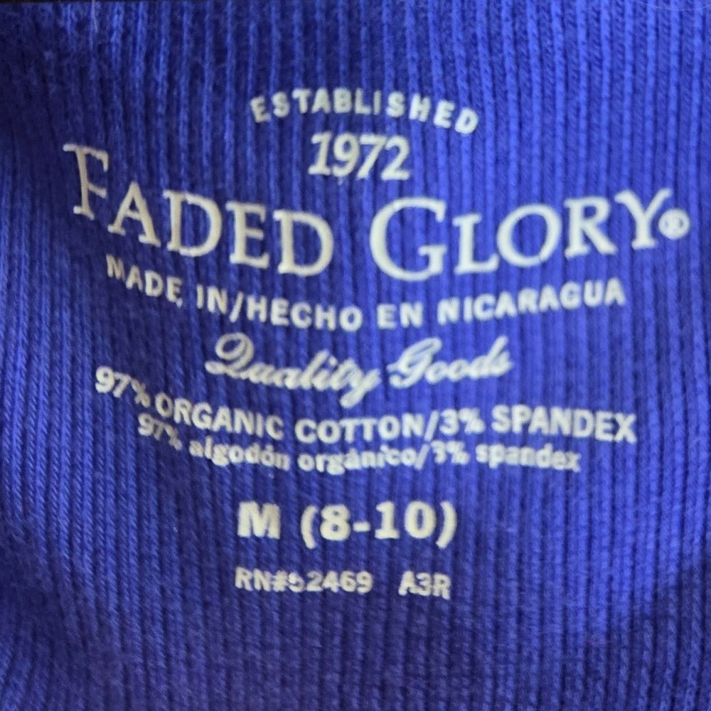 Faded Glory Blue Ribbed Tank Top Cotton Spandex Layering Women Medium M Med 8 10