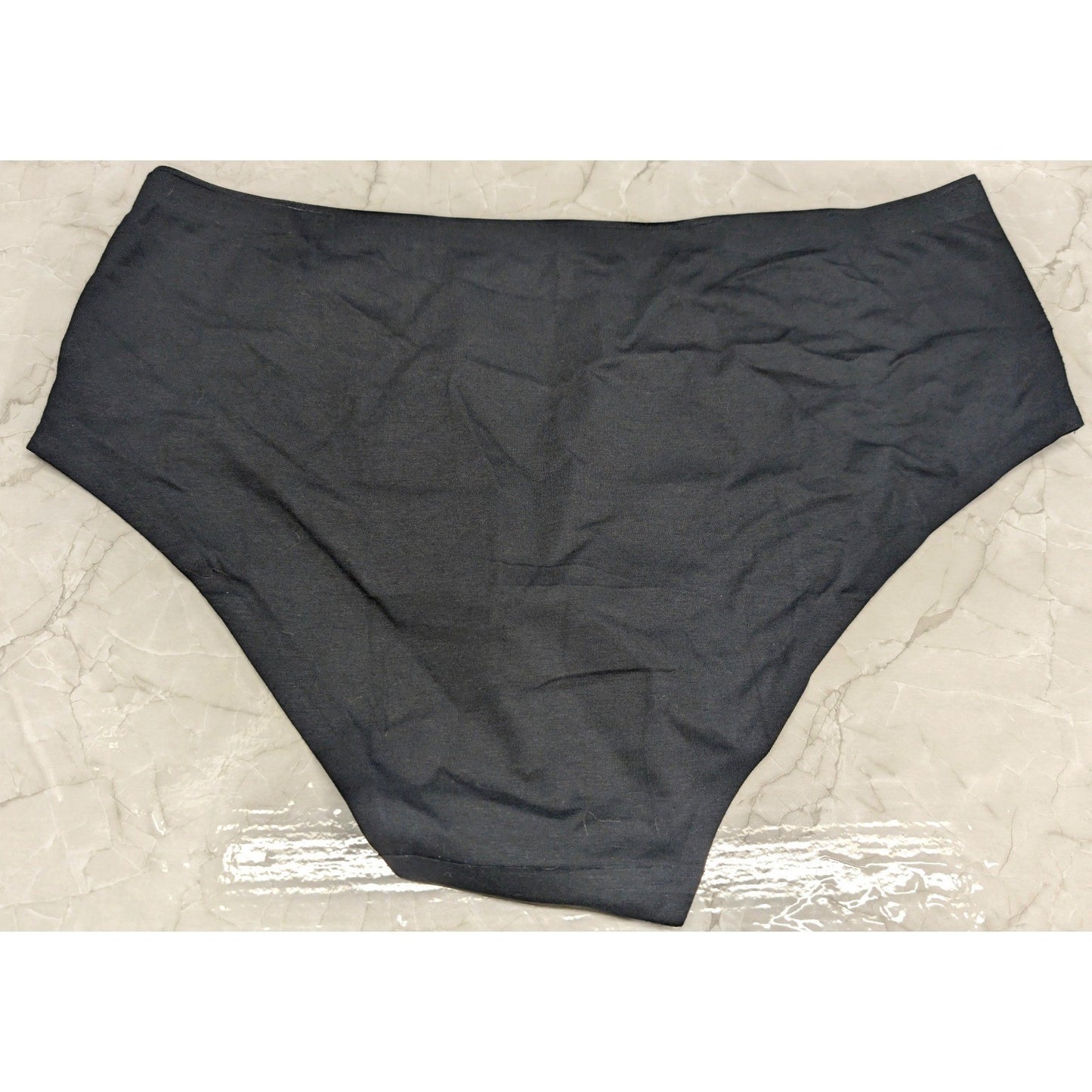 New High Waisted Cotton Blend Brief Panties Plus Size XL Black Seamless Raw Edge