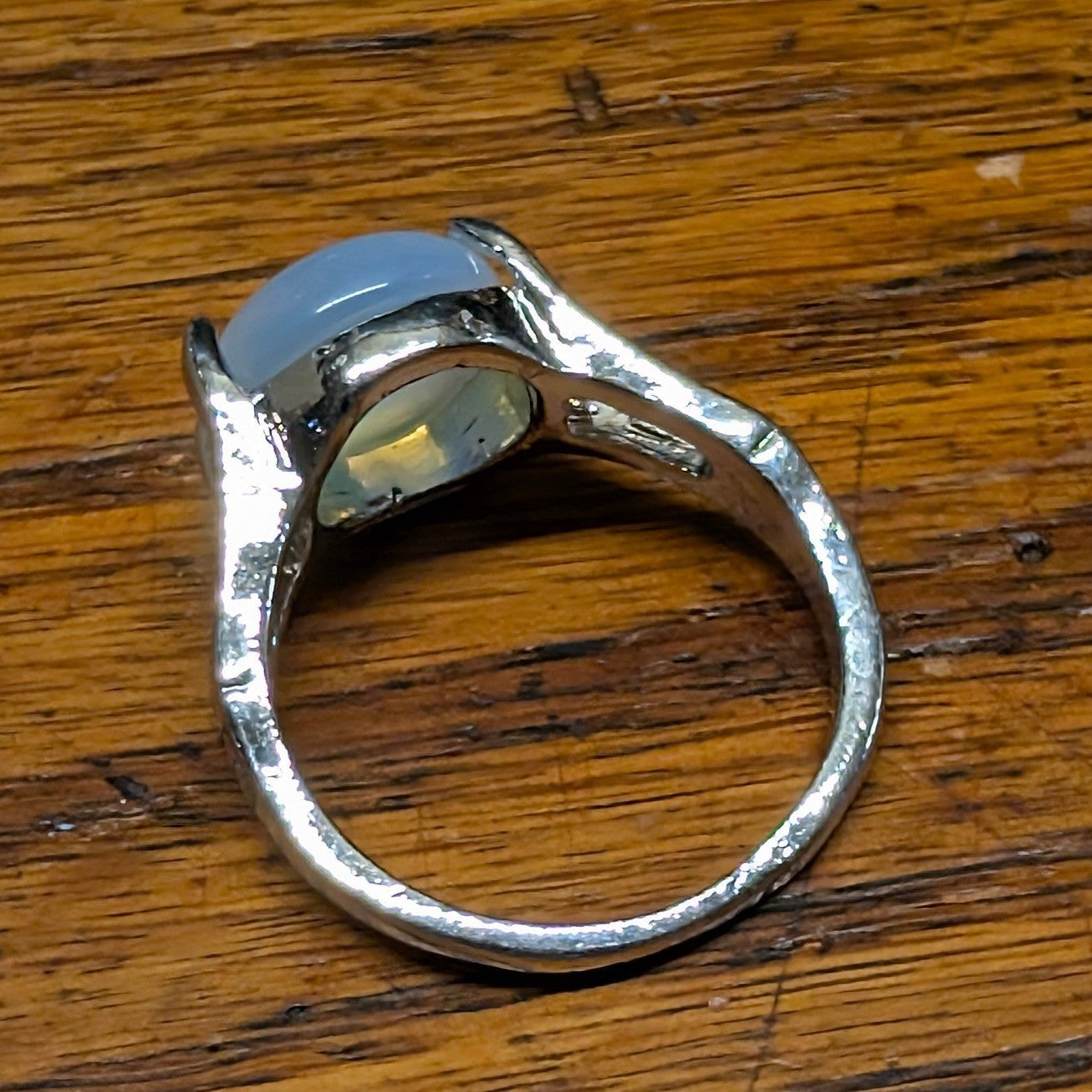 Vtg New Moonstone Opalite Cabochon Ring Size 10.5 SilverTone Split Shank Round