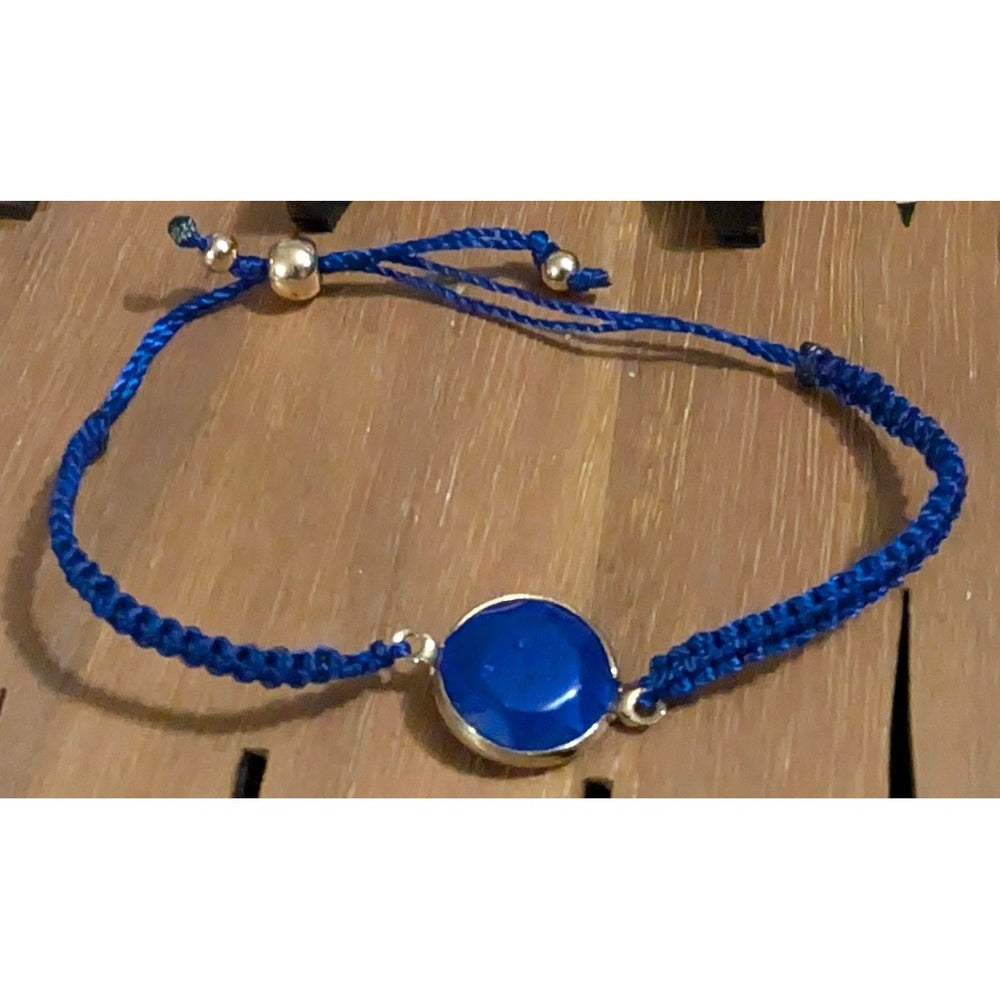 New Blue Cord Adjustable Slider Bracelet Cobalt Blue Goldtone Bezel Layer Stack