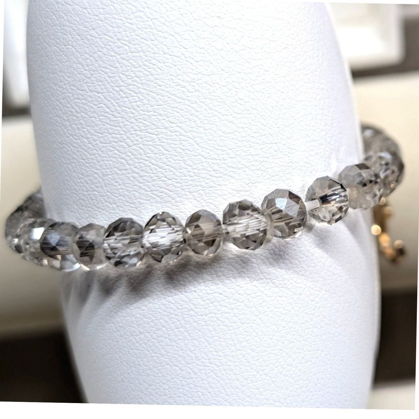 Anchor Charm Beaded Stretch Bracelet Clear Gray Gold Silver Nautical Coastal