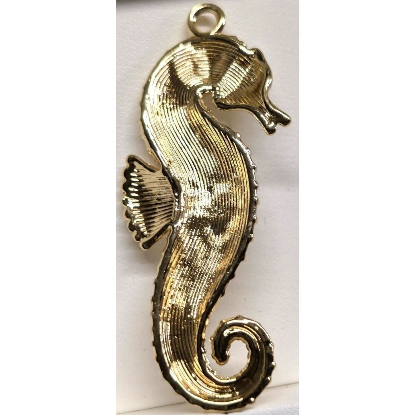 New Big 2.5" Seahorse Pendant Charm Gold Tone Textured Nautical Beach Jewelry