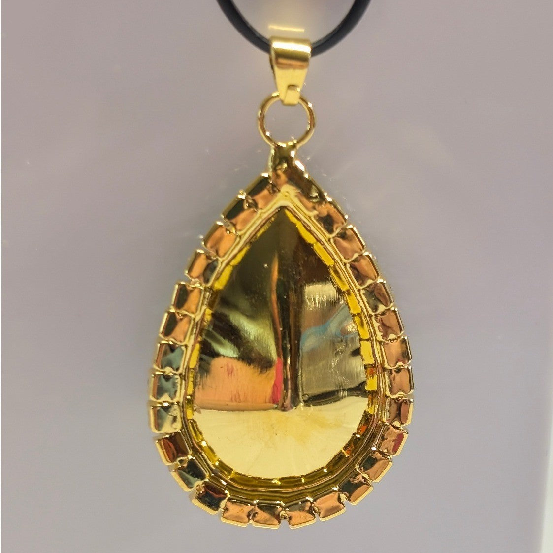 New 1.75" Pendant Peridot Green Gold Tone Clear Rhinestone Halo Teardrop Faceted