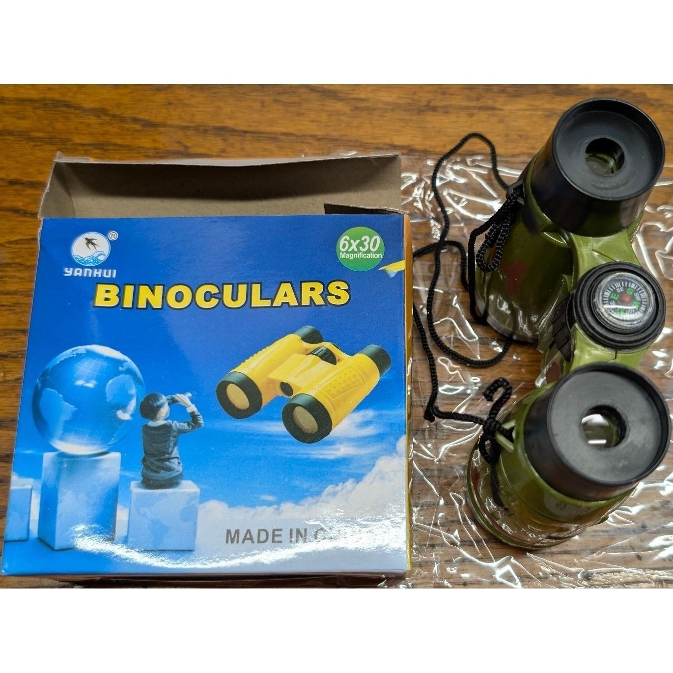 New Yanhui Binoculars Kids Green Camo Camouflage 6x30 Magnification Compass