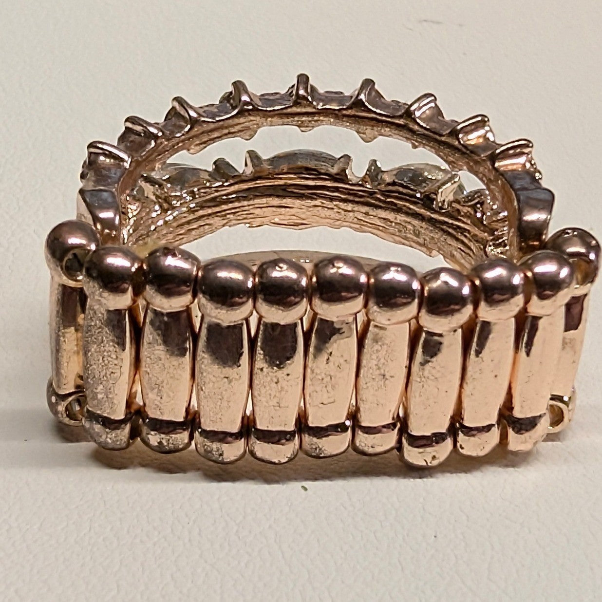 New Rose Gold Tone Rhinestone Stretch Ring Rose Gold Clear Rhinestones Statement