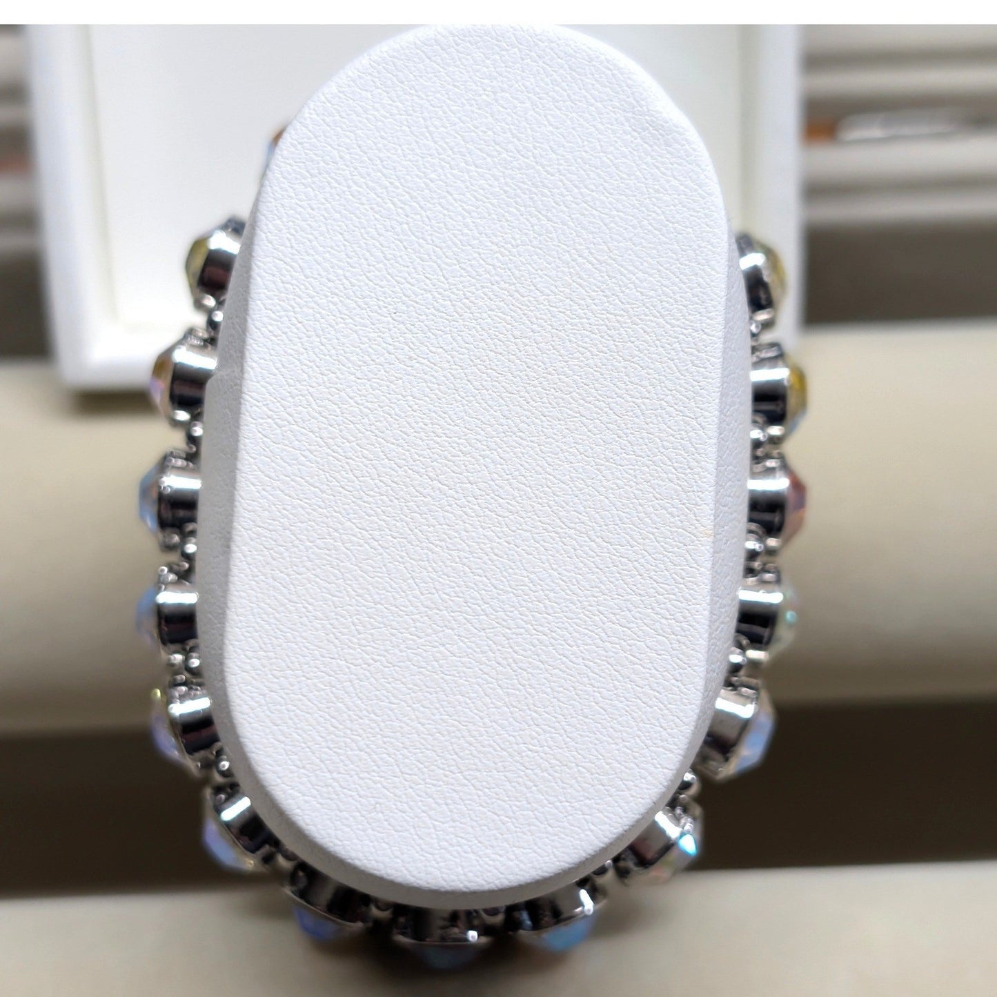 New Aurora Borealis Crystal Stretch Bracelet Silver Tone Iridescent AB Wedding