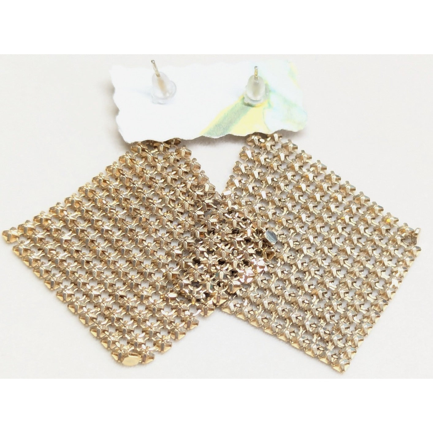 Vintage Mesh Drop Earrings Gold Tone Chainmail Statement Dangle 70s Fluid Disco