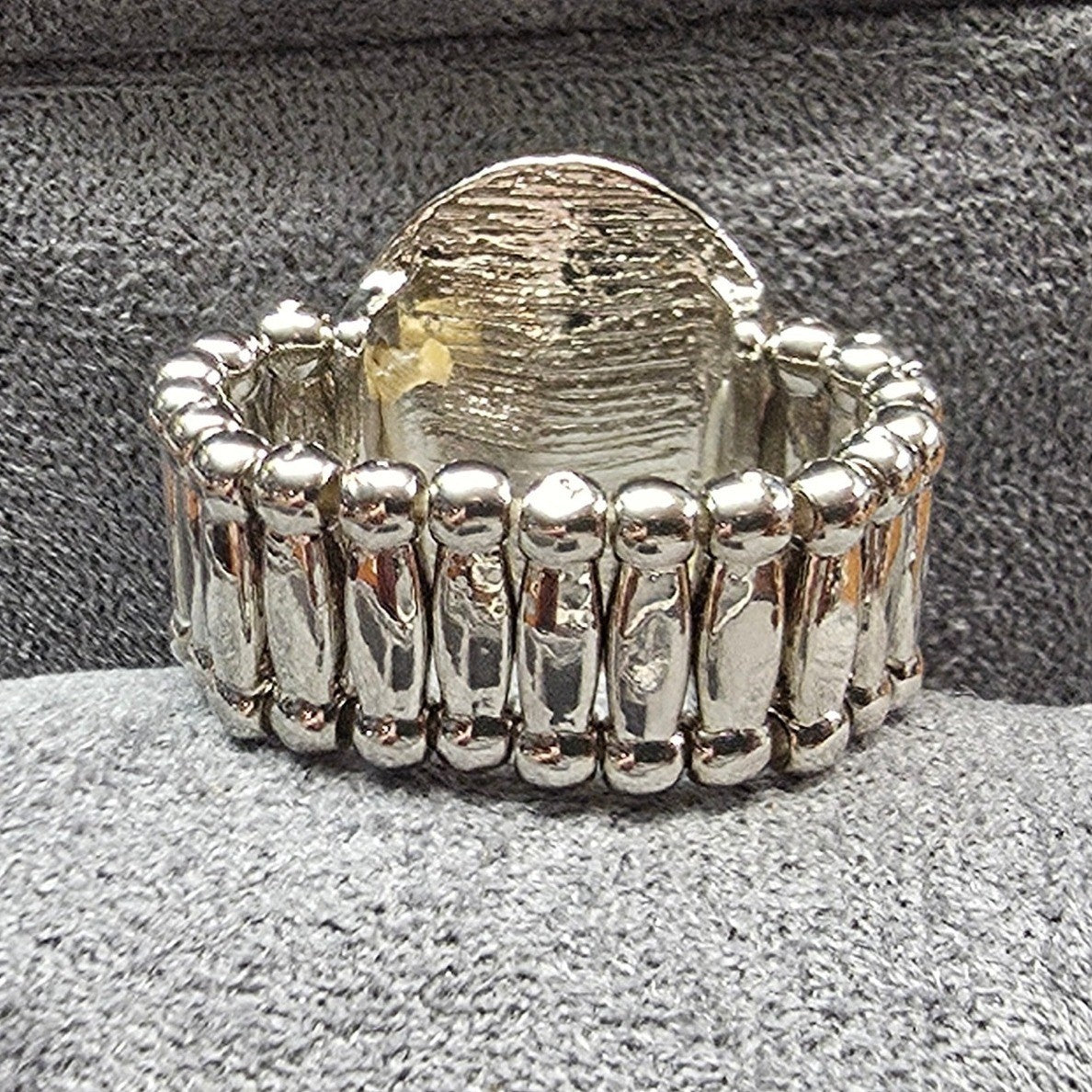 New Oval Clear Rhinestone Stretch Band Ring Silver Tone Statement Cocktail Halo