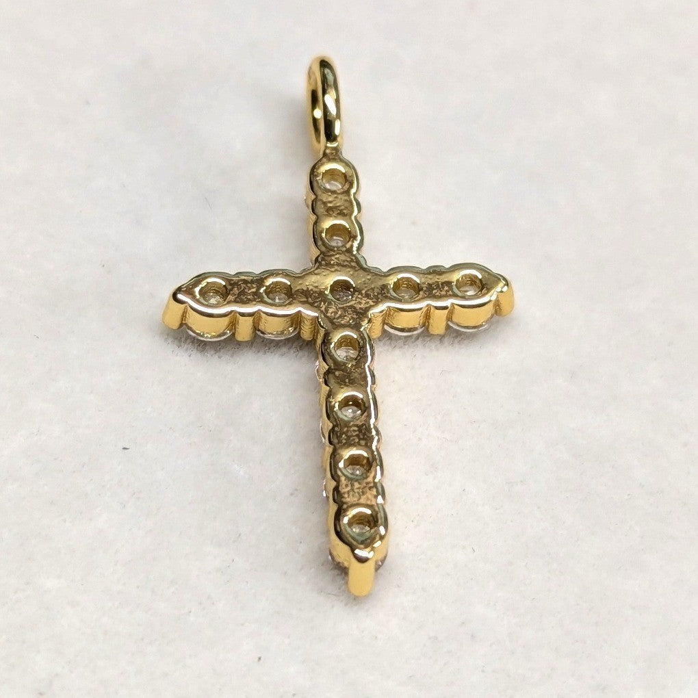 New 14K Gold PLated Cross Pendant Women Goldtone Cubic Zirconia Religious Charm