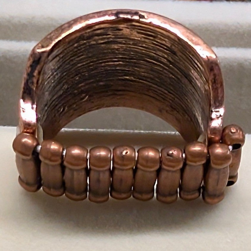 New Wide Floral Etched Copper Tone Band Stretch Ring Flowers Boho Southwestern