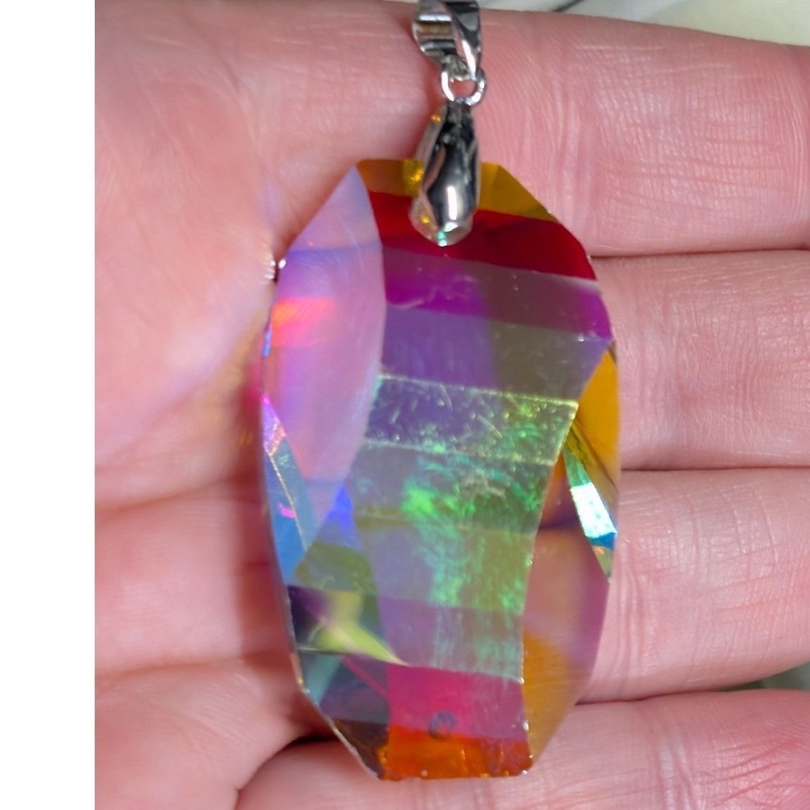 New 2.25" Aurora Borealis Crystal Pendant AB Multi-Color Iridescent Faceted Big
