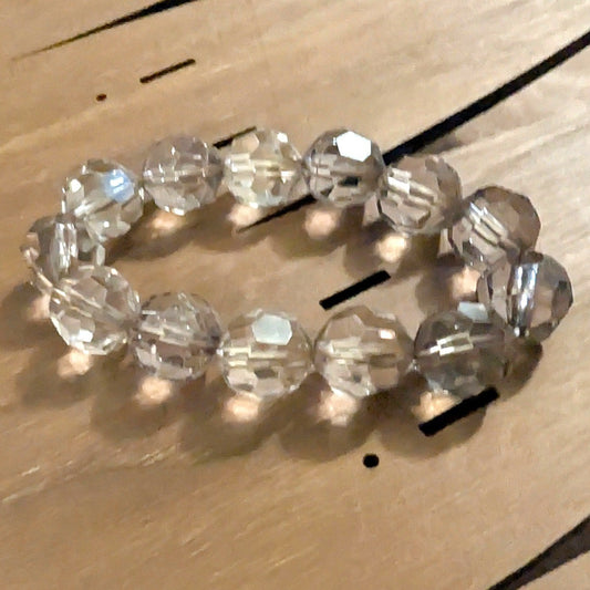 Beaded Stretch Bracelet Clear Grey Faceted Acrylic Round Beads