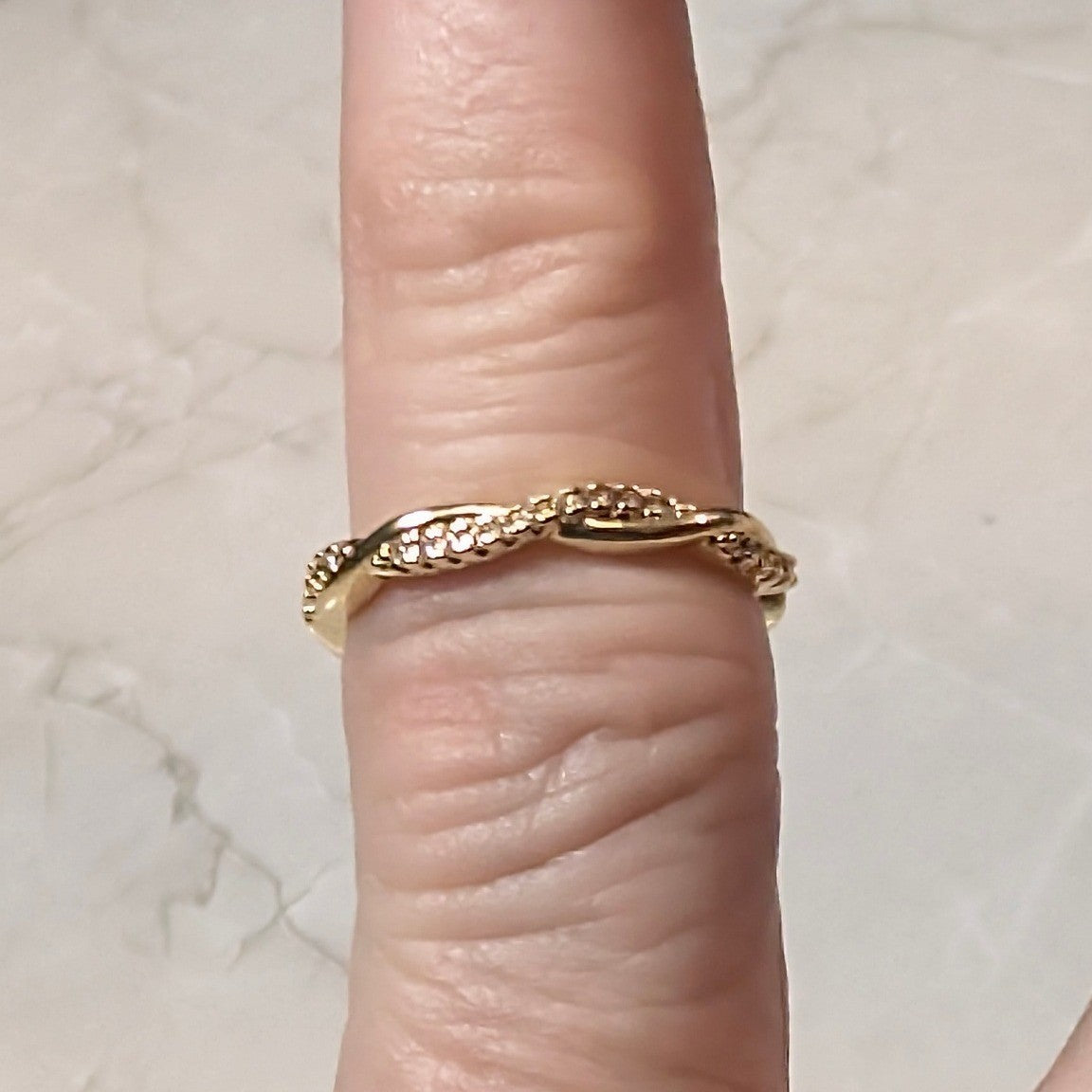 New 14K Gold Plated GP Twisted Pave Band Ring Size 4 CZ PInky Midi Toe Open