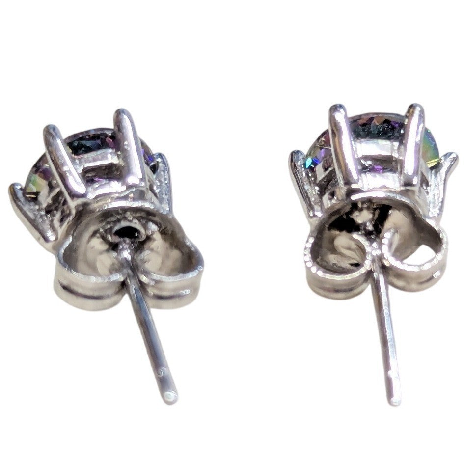 New Mystic Stud Earrings Iridescent Round Silvertone Jewelry Store Quality