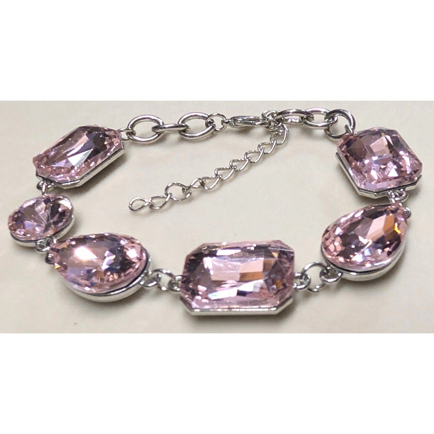 New Pink Ice Rhinestone Statement Bracelet Silver Tone Chunky Crystal 9.5"