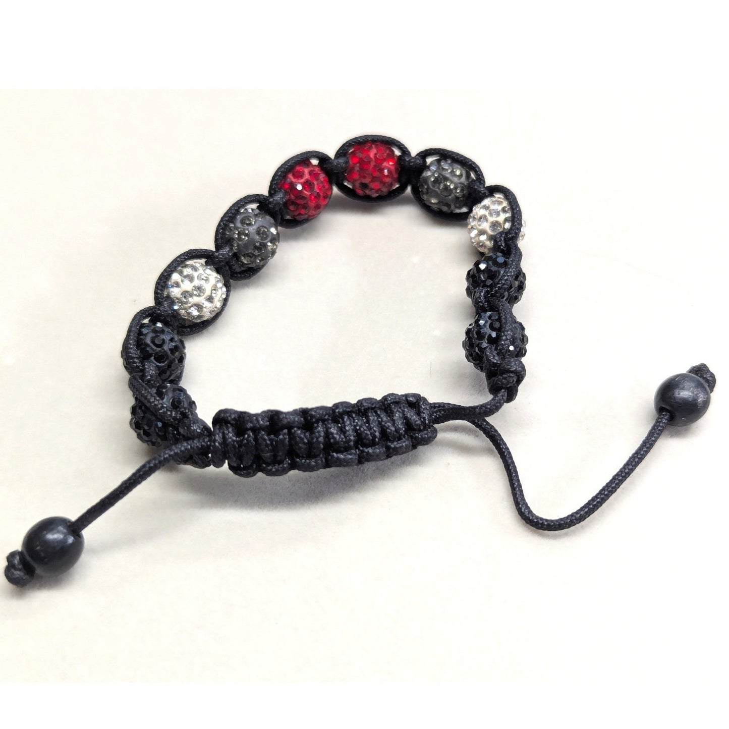 New Shamballa Beaded Bracelet Black Red Silver Pave Crystal Beads Macrame Cord