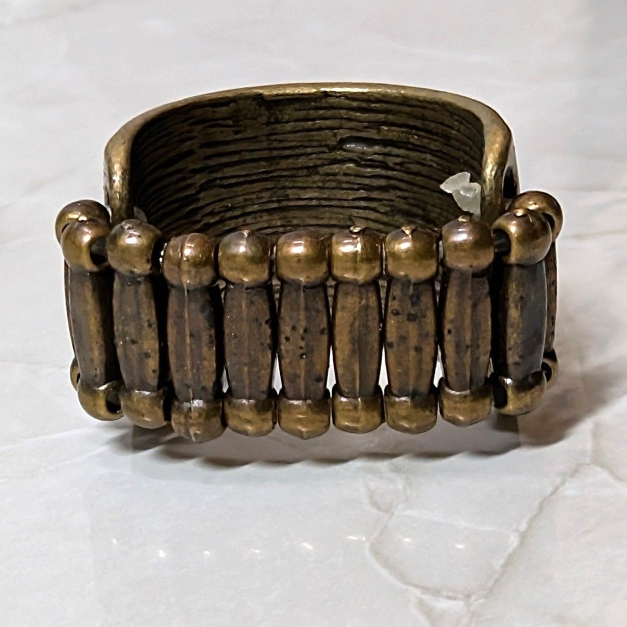New Stretch Band Ring Bronze Tone Tribal Geometric Textured Southwestern Boho