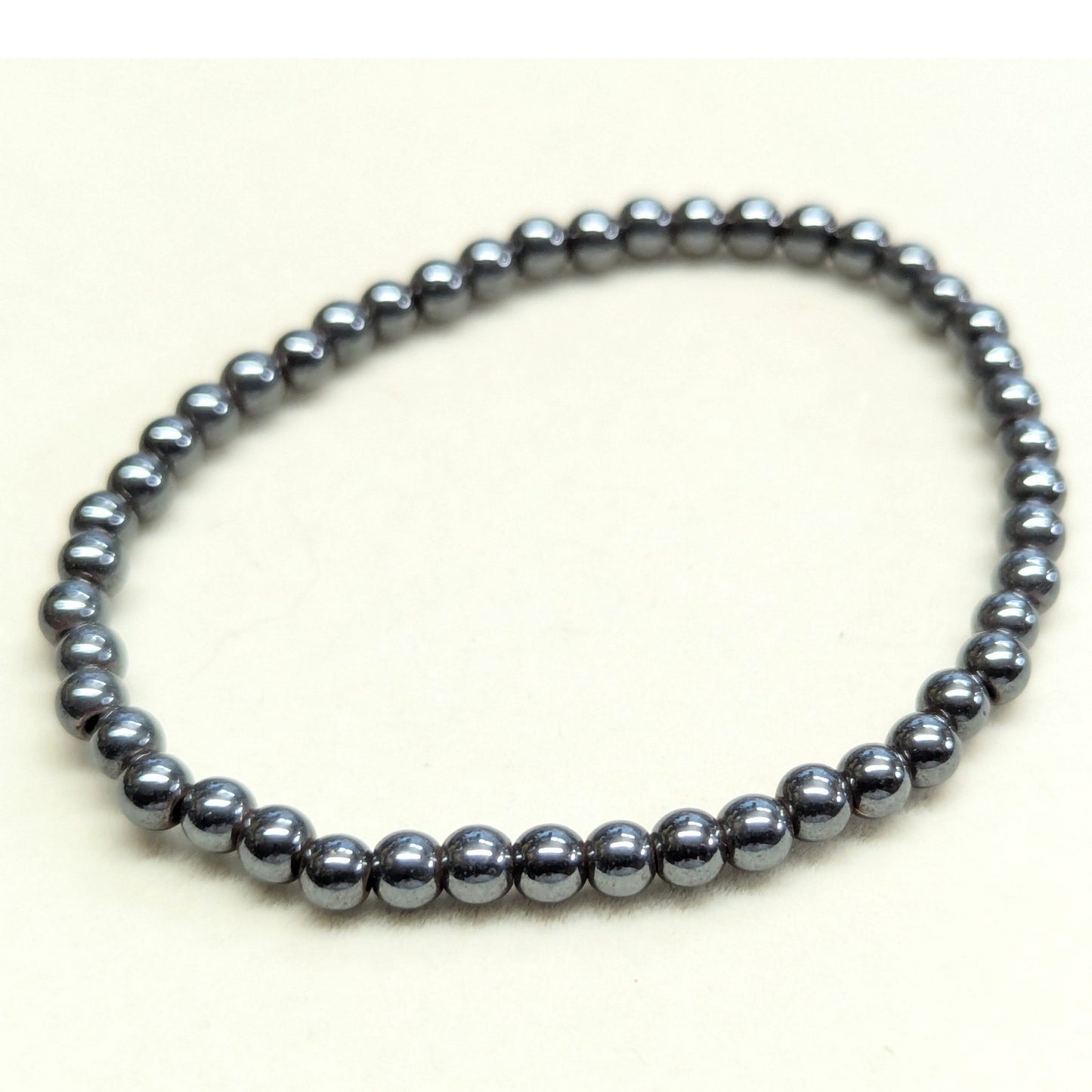 Hematite Bead Bracelet Gunmetal Gray Minimalist Stretch Stone Cold Round Beaded