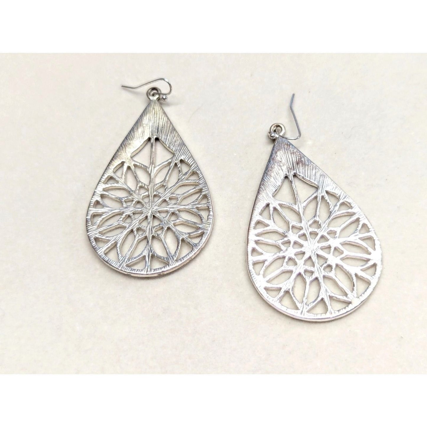 Teardrop Filigree Earrings Silver Tone Neon Yellow Enamel Boho Dangle Large 2.5"