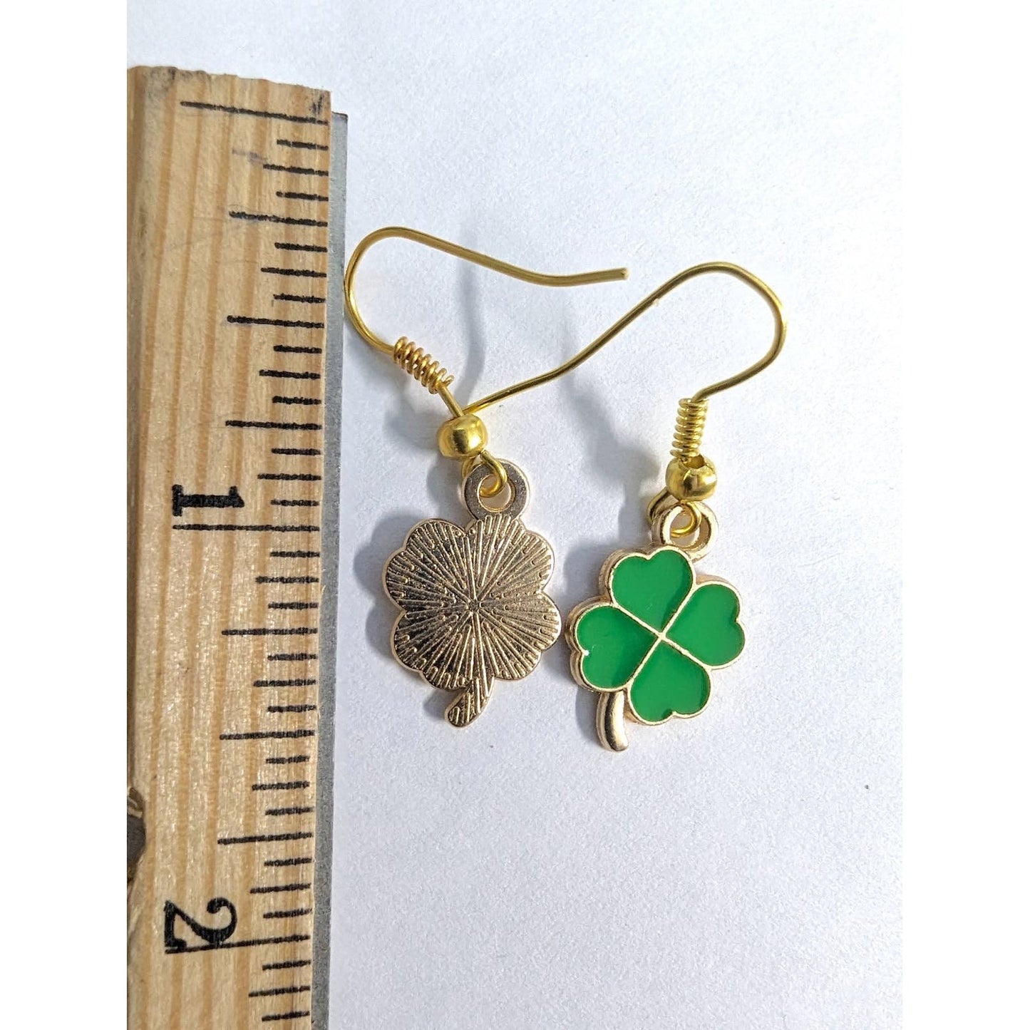 Lucky Shamrock Earrings 4 Leaf Clover GoldTone Green St Patricks Dangle Drop New