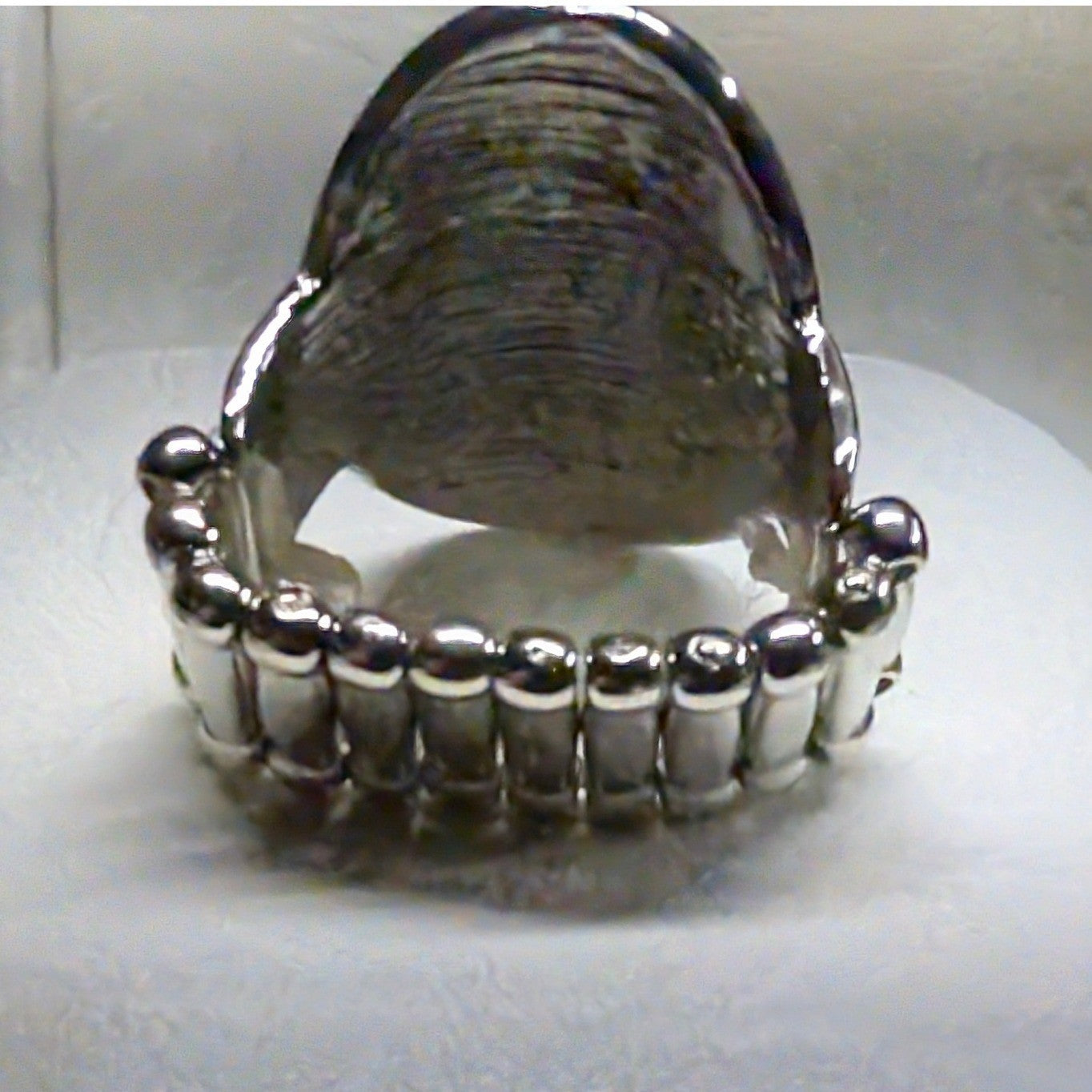 New Oval Turquoise Blue Stone White Halo Ring Silver Tone Stretch Band Boho OSFM