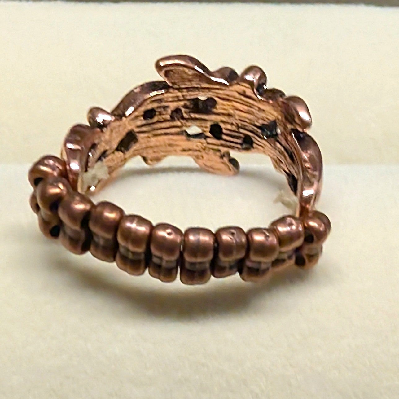 New Flowers Floral Ring Copper Tone Stretch Band Leaves Boho Hippy Botanical