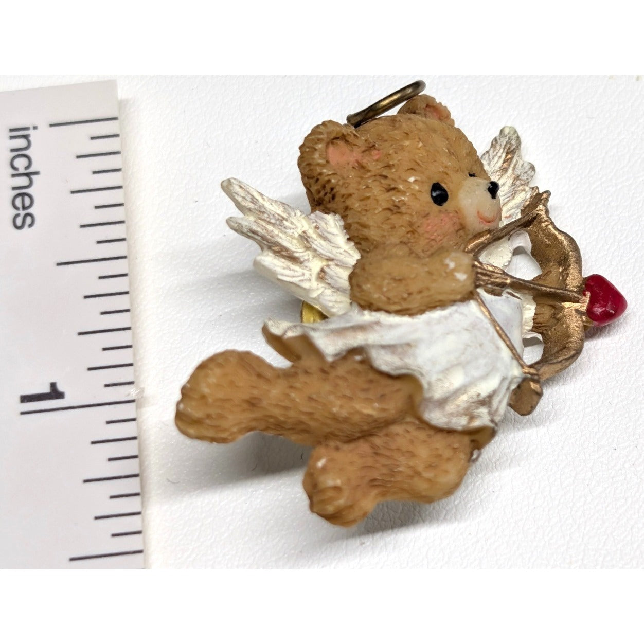 Vtg Cupid Teddy Bear Lapel Brooch Pin Brown Valentine Angel Wings Cupid 1.75"