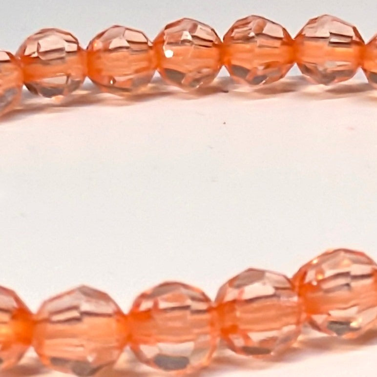 New Beaded Stretch Bracelet Peach Faceted Translucent Boho Stackable Colorful