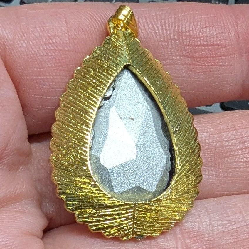 New Teardrop Pendant Cobalt Blue Clear Pave Gold ToneRhinestones Halo 1.75" Pear