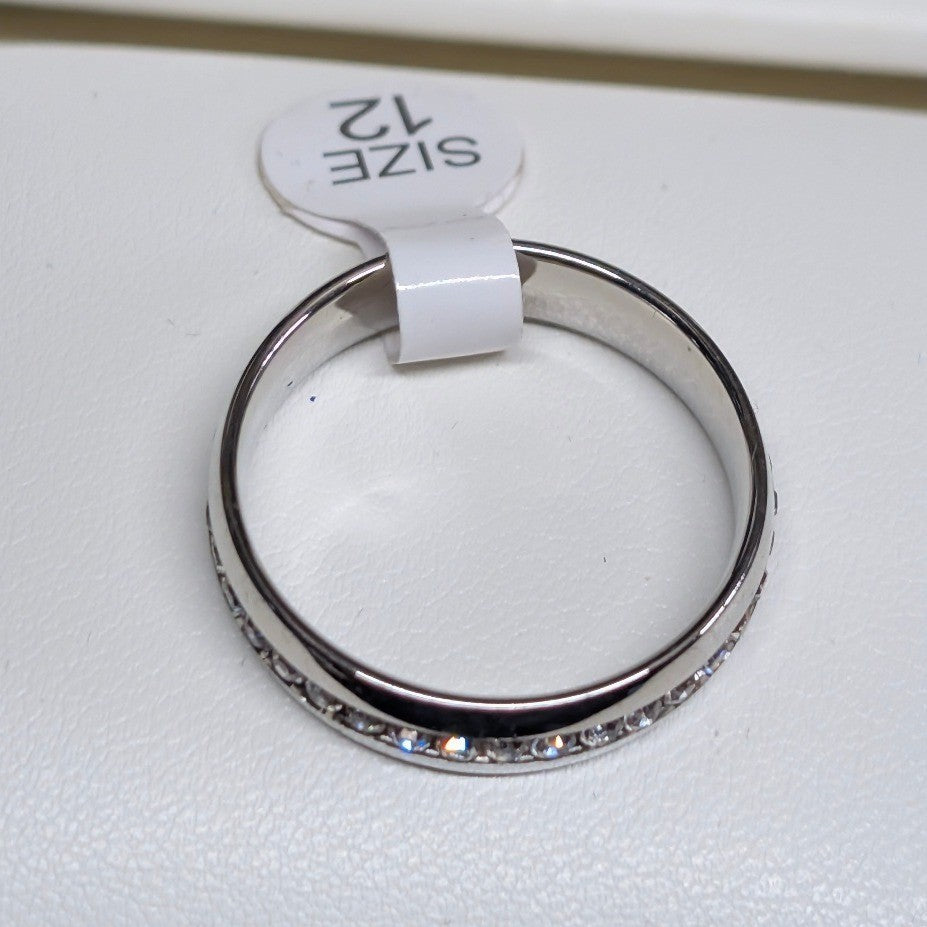 New Rhinestone Band Ring Size 13 SilverTone Inlay Multicolor Sparkle Wedding