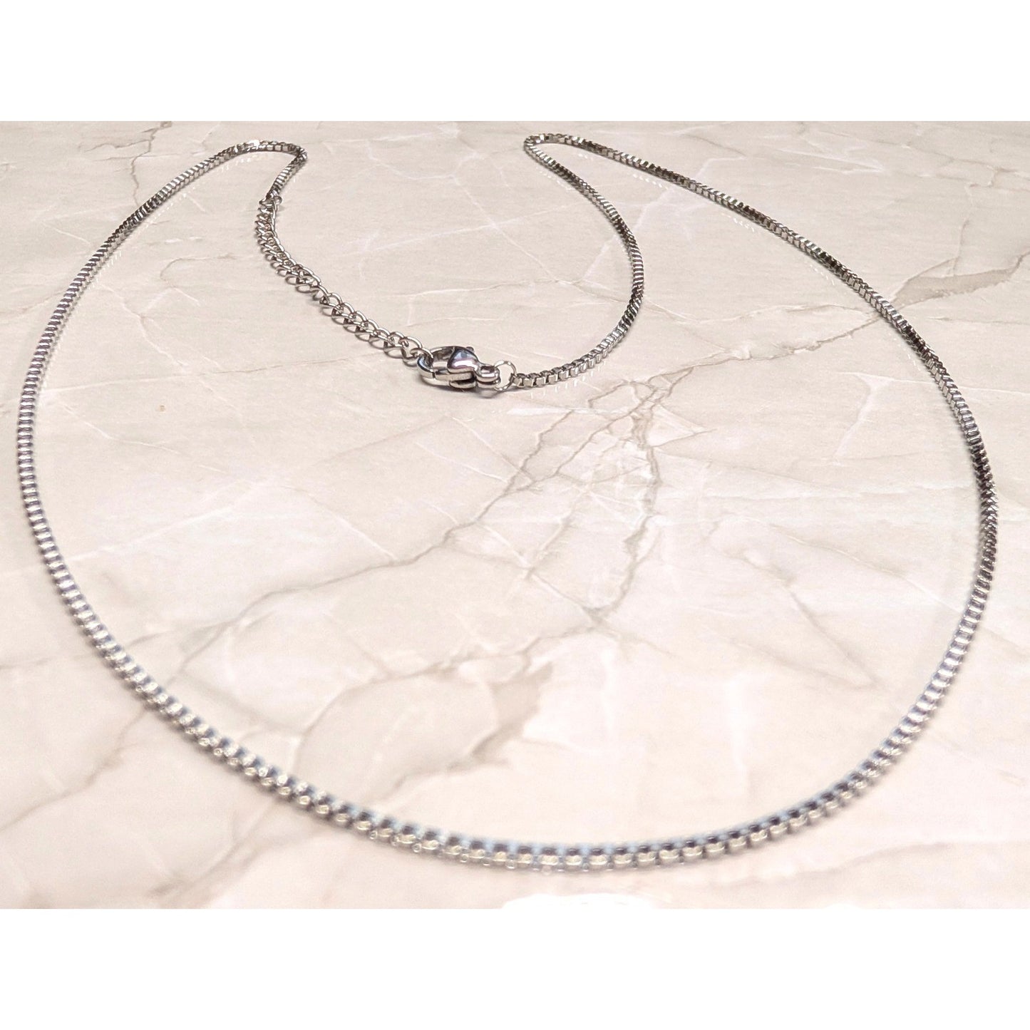 New 20" Box Chain Necklace Silver Tone Minimalist Lobster Claw Adjustable