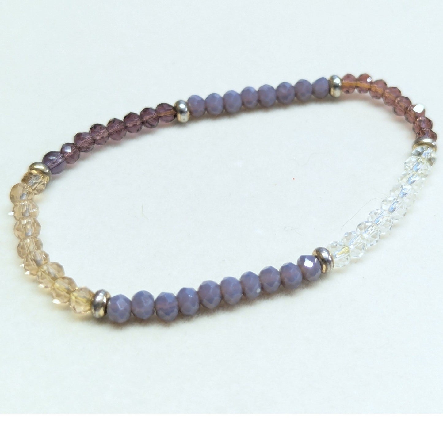 New Glass Beads Beaded Stretch Bracelet Purple Champagne Crystal Faceted Boho
