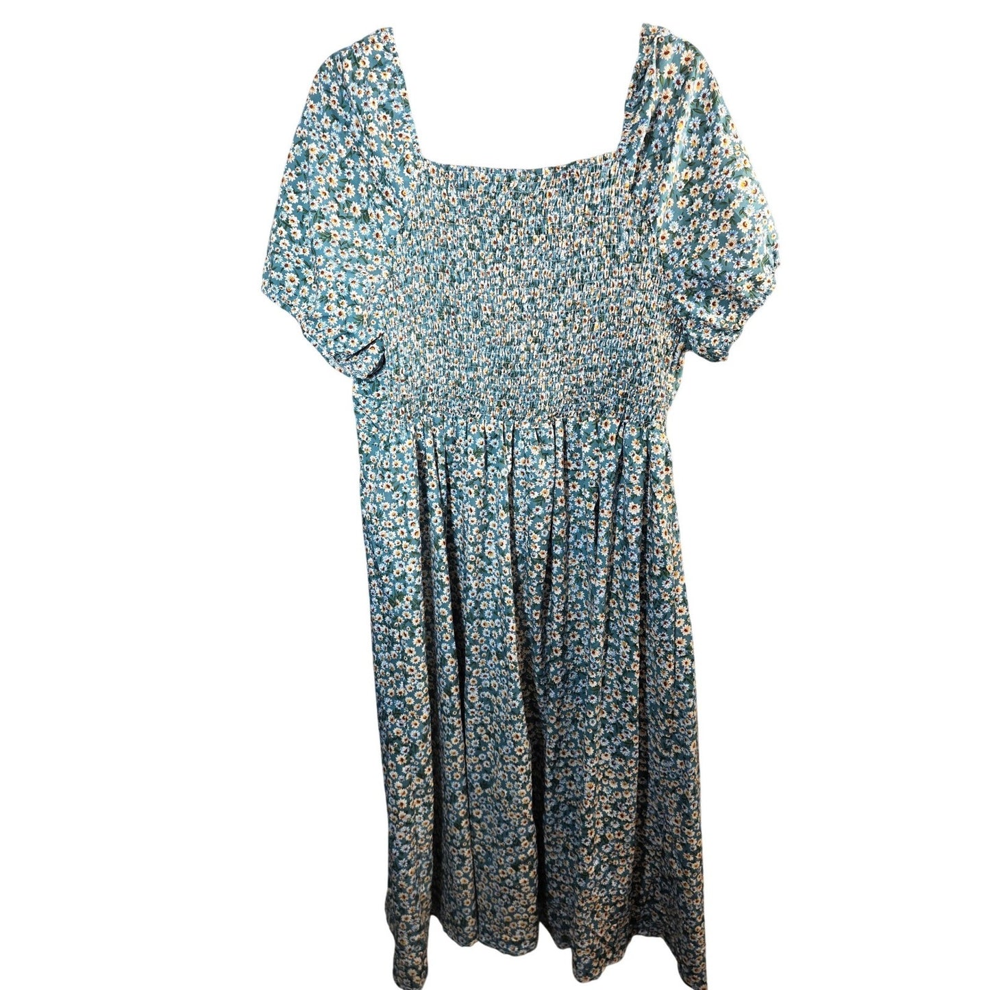 Floral Smocked Midi Dress PLUS SIZE 3X 3XL Smocked Puff Sleeves Smocked Flowers