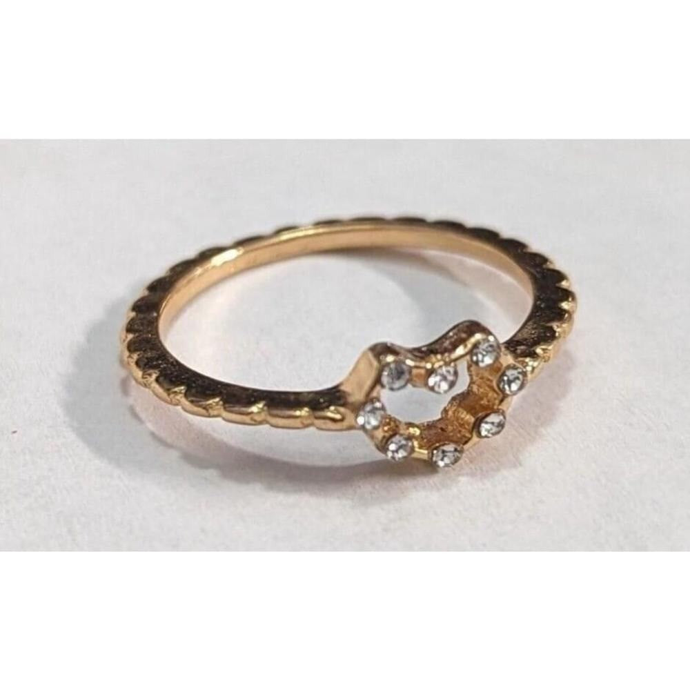 Goldtone Clear Rhinestones Heart Shaped Ring Women's Size 5.5 5 1/2 New