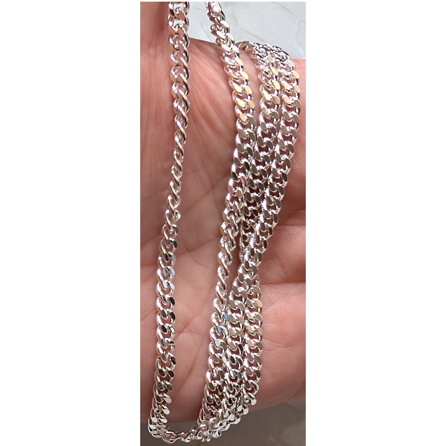 New Sterling Silver 925 Italy Curb Cuban Link Chain Necklace 22 Inch Lobster
