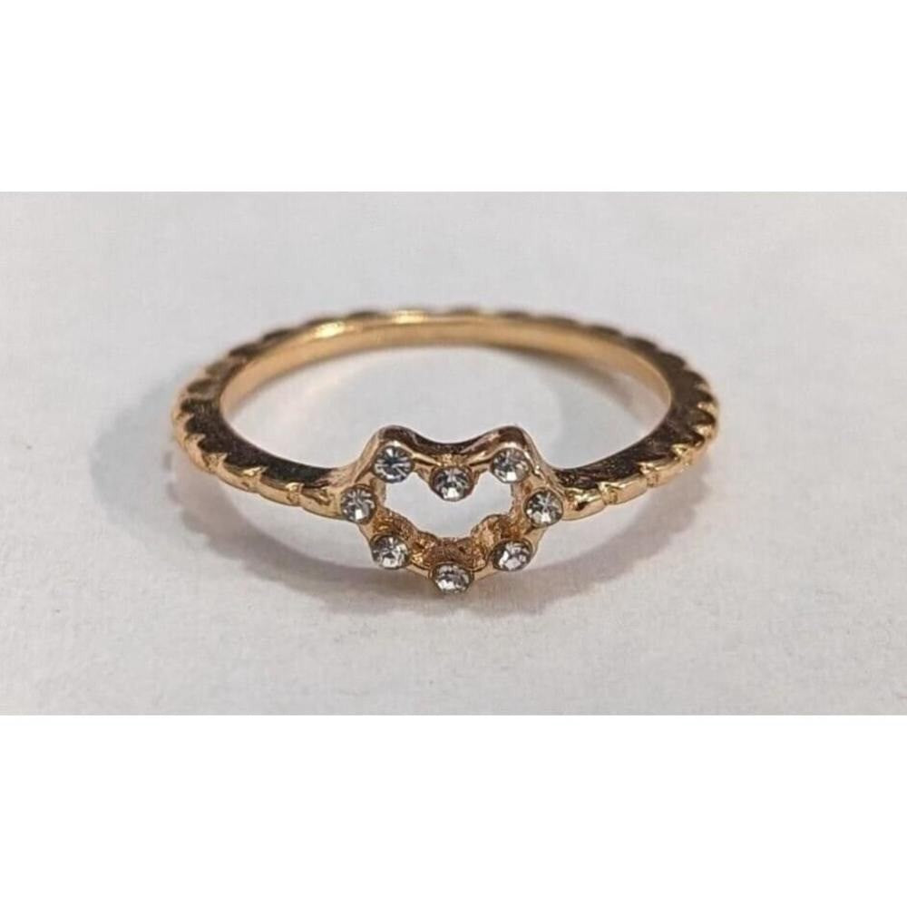Goldtone Clear Rhinestones Heart Shaped Ring Women's Size 5.5 5 1/2 New