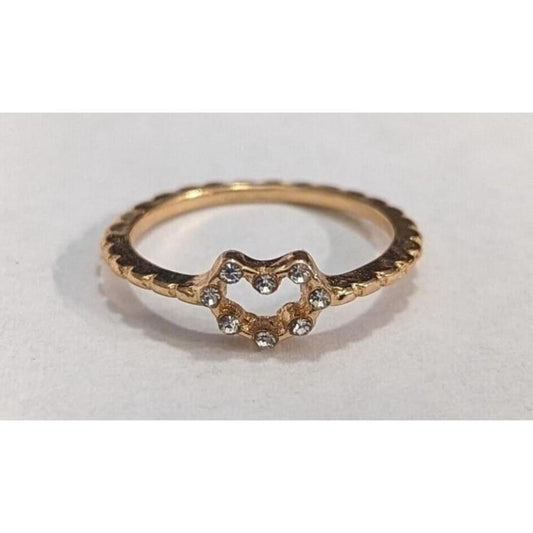 Goldtone Clear Rhinestones Heart Shaped Ring Women's Size 5.5 5 1/2 New