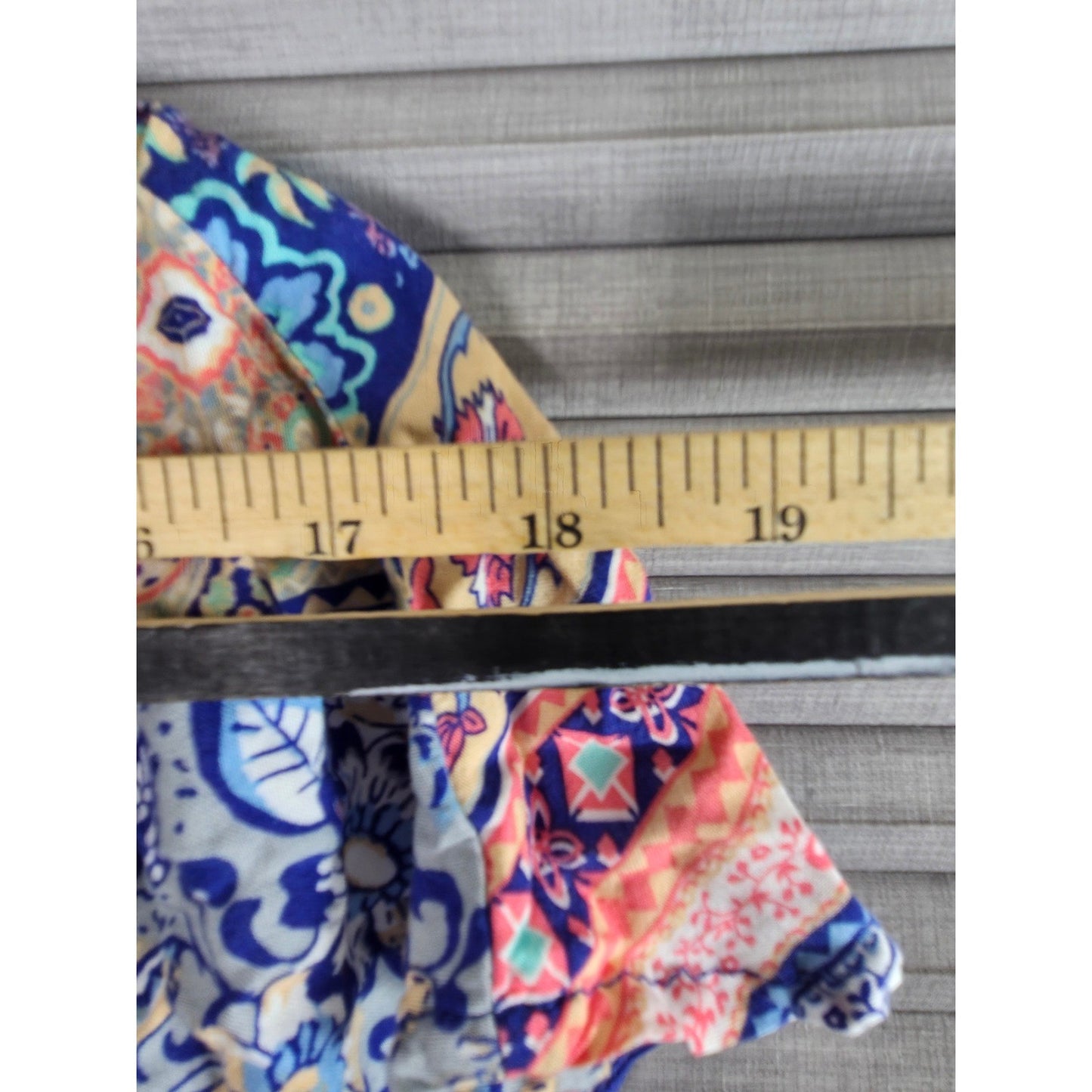 J for Justify Boho Paisley Floral Print Dress L Lg Large Slits Blue Orange Rayon