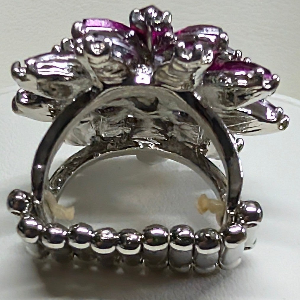 New Huge Flower Floral Statement Ring Purple Marquise Rhinestones Stretch Band