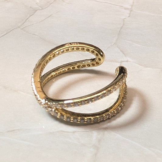 New X Criss Cross Crossover Finger Toe Ring Size 3 14K GF Gold Filled CZ Pave