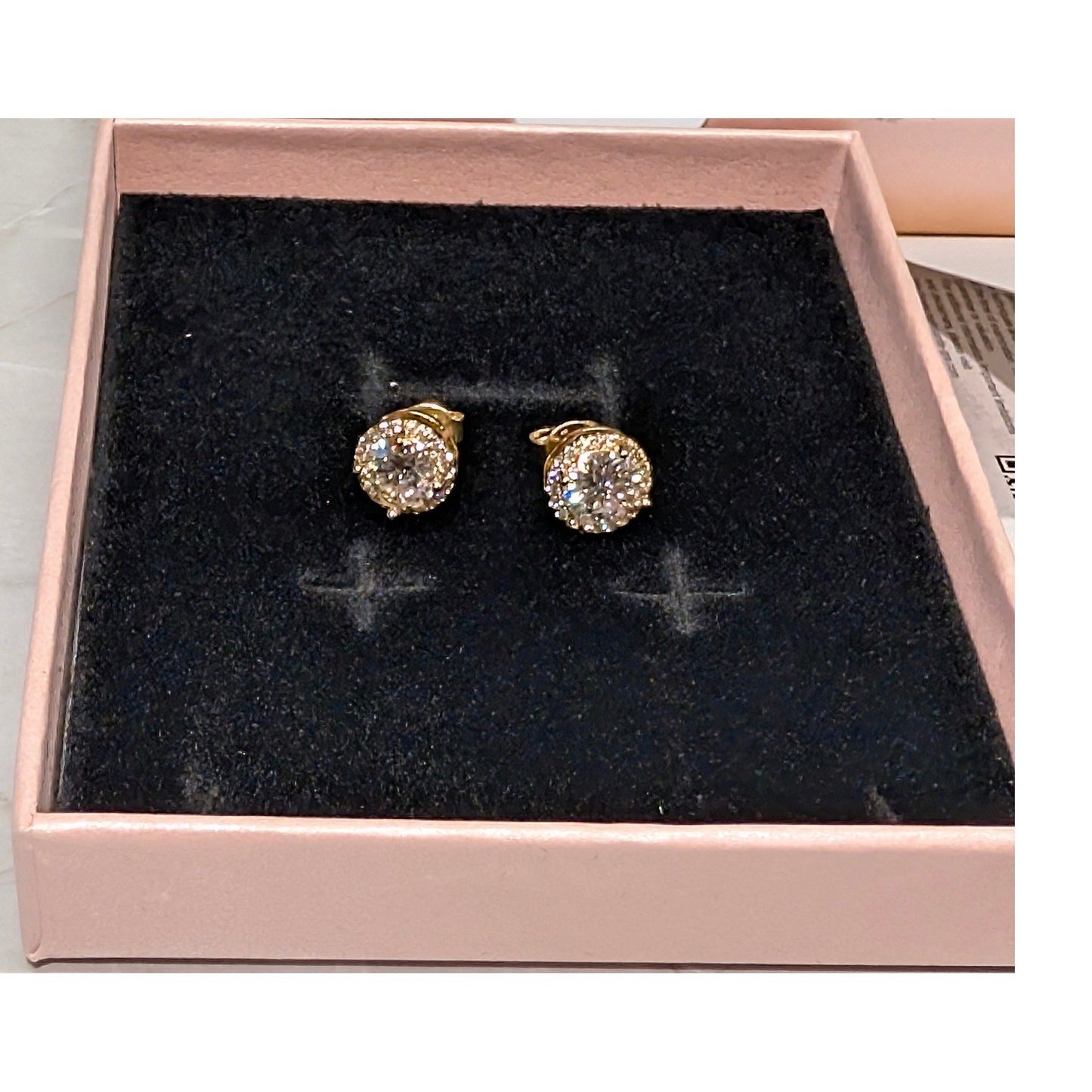 New 14K GP Gold Plated GRA Moissanite Stud Earrings Halo Brilliant Cut 1.0ct D