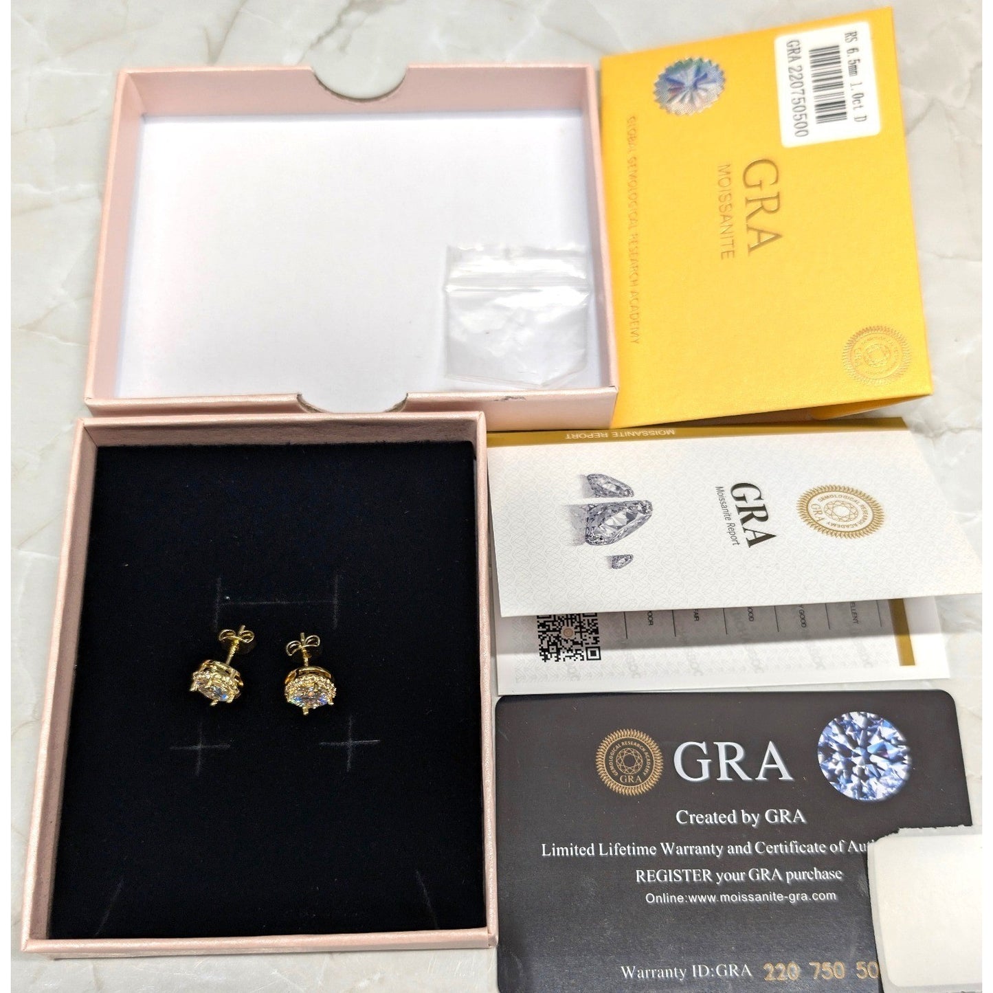 New 14K GP Gold Plated GRA Moissanite Stud Earrings Halo Brilliant Cut 1.0ct D
